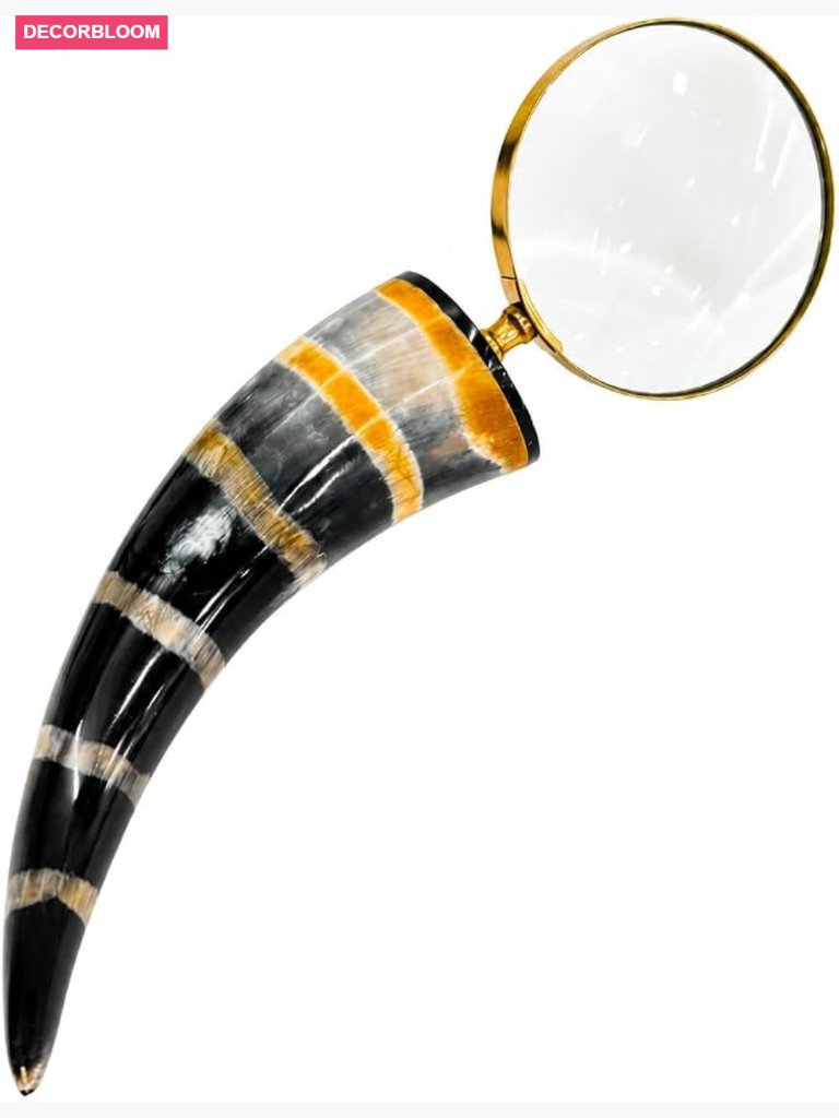 Antique Brass Decorative Magnifying Glass 5x Horn Handle Vintage Reading Tool